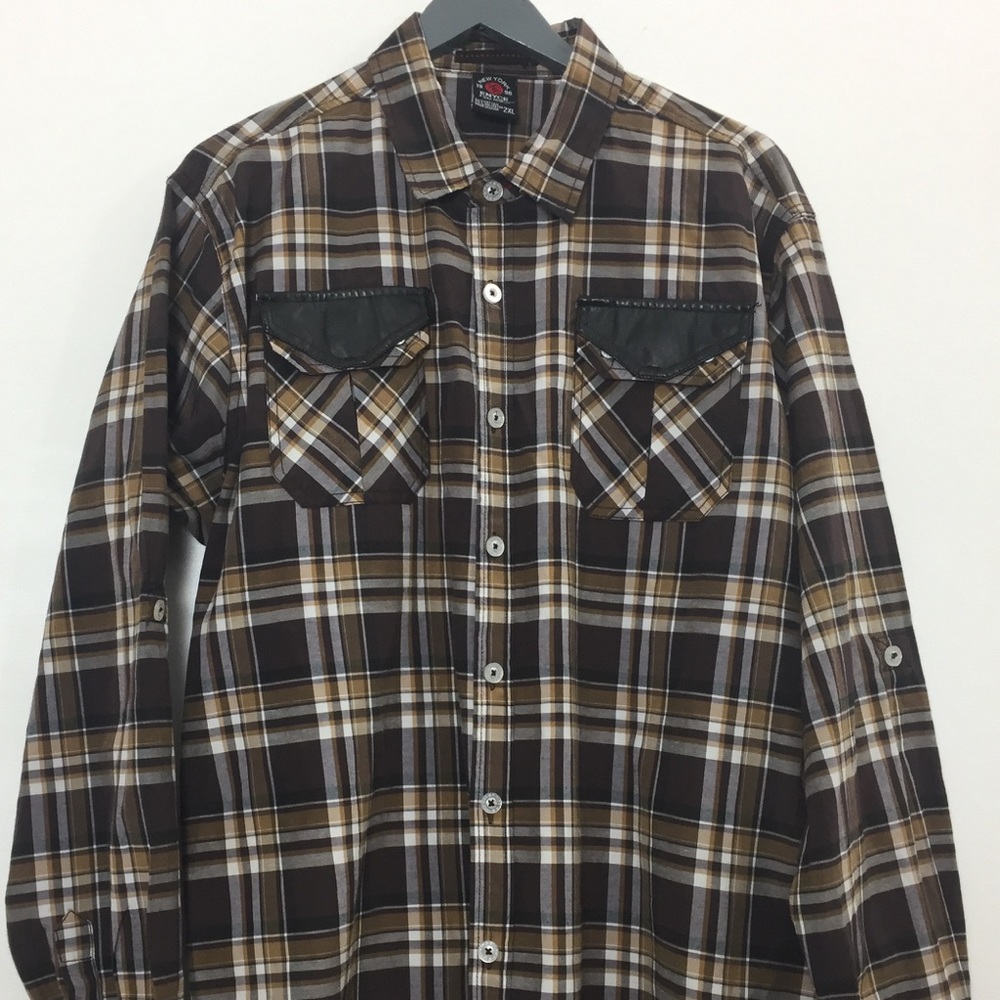 Enyce Mens 2XL Brown Plaid Long Sleeve